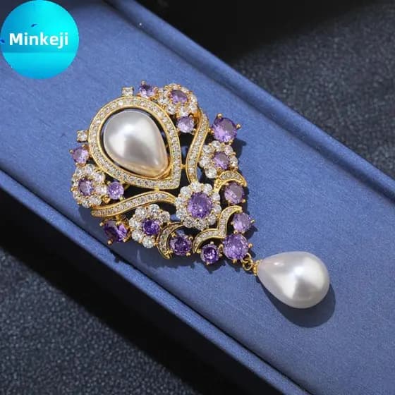 Milleji Gracioso Violeta Pérola Pingente Broche Strass Incrustado Para Decorações De Baile br