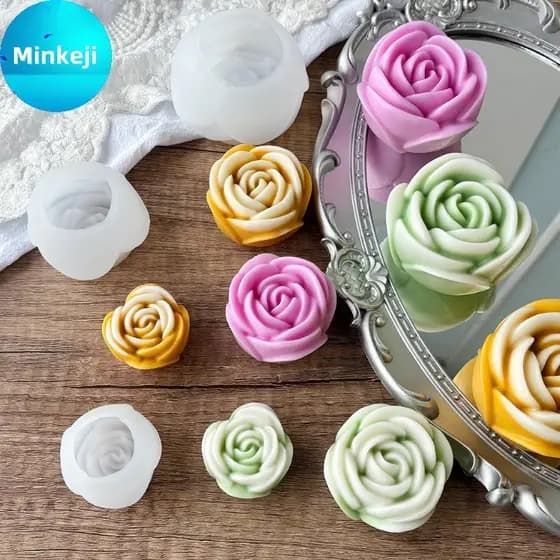Milleji Molde De Silicone Em Formato De Flor 3D , Vários Tamanhos , Rosa , Vela , Sabonete Artesanal , Decoração De Bolo
