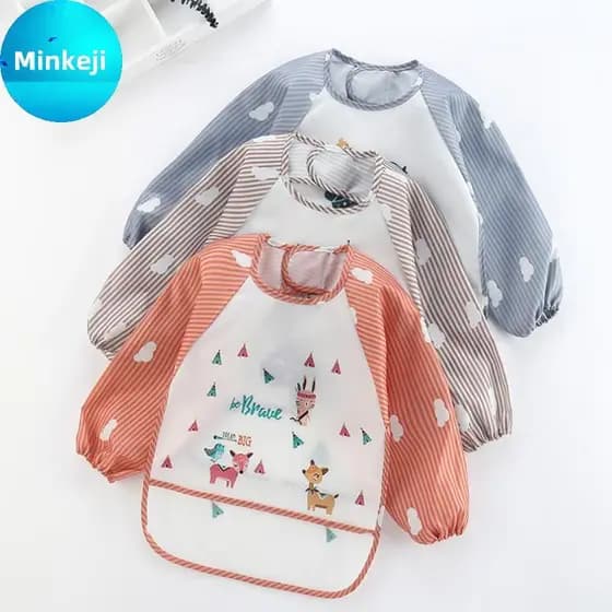 Mhengkei Novo Bebê Crianças Criança Manga Longa À Prova Dwaterproof Água Arte Smo Alimentação Babador Avental Poeta br