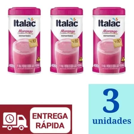 Bebida de Morango em Pó Italac 400g Kit 3