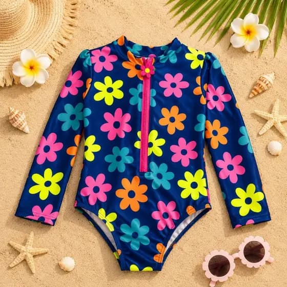 Maiô Infantil Feminino Praia UV50+ Estampa Colorida Manga Longa