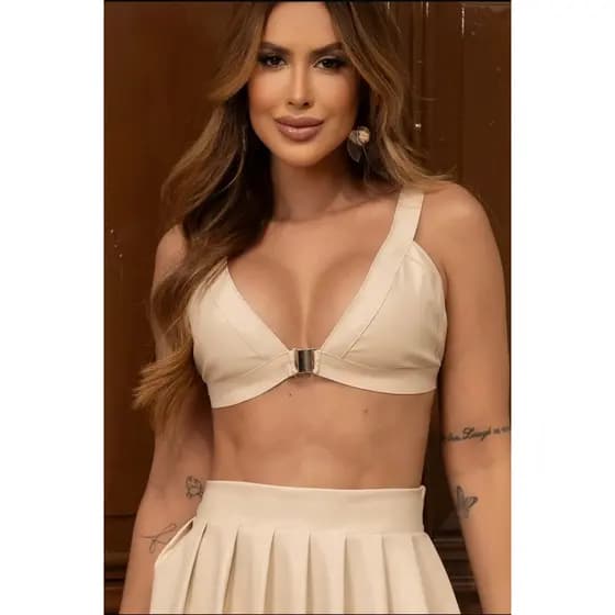 top cropped de couro