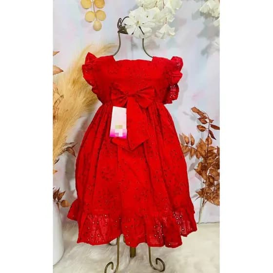 Vestido Rodado Infantil Menina 2/4/6 Anos Luxo Festa em Tecido Cambraia Bordada com Forro