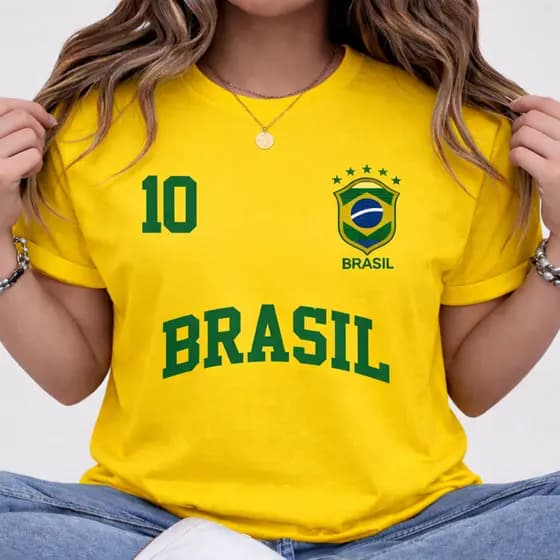 Camiseta Brasil Copa Feminina Blusa Camisa 100% Algodão Streetwear Bandeira Futebol Tendência Oferta