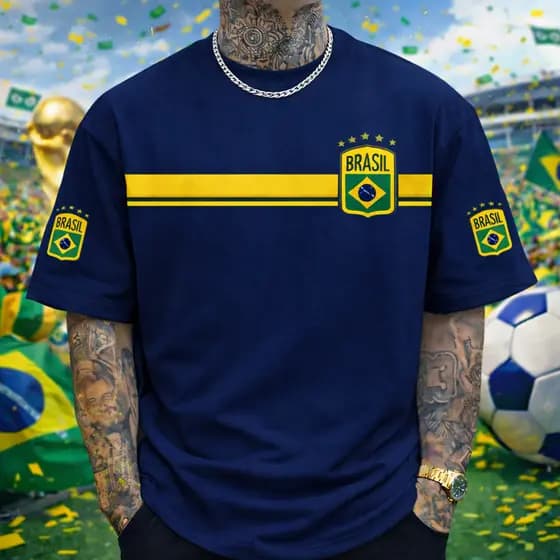 Camiseta Copa do Brasil Hexa 2026 Camisa 100% Algodão Masculina Blusa Estilosa Lançamento Novidade.