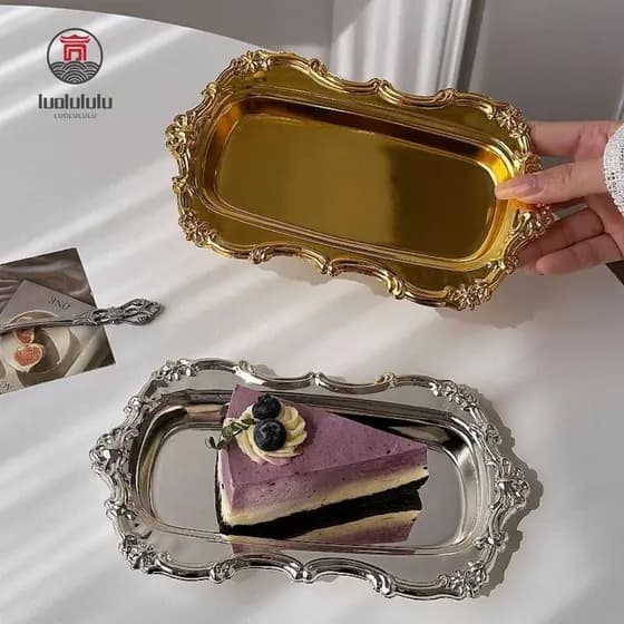 Bandeja De Bolo LUOLULULU , Prato De Sobremesa Em Relevo , Placa De Armazenamento De Joias Com Rosto Espelhado De Aço In