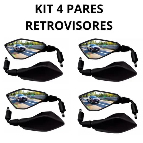 Kit 4 Pares Retrovisor Kawasaki Z400 Rebaixado 90º Honda Lente Convexa