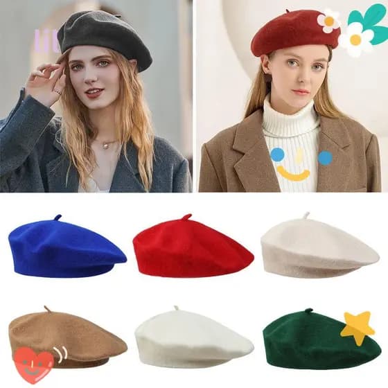 LIL Boinas De Lã De Inverno , Boné Liso De Cor Sólida Quente , Moda Retrô Elegante , Feltro Combinadas Para Mulheres