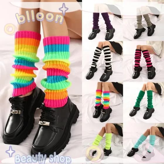 BLLOON Meias Japonesas Kawaii , Polainas Harajuku Y2K Lolita Elegantes Com Nervuras Neon Para Mulheres