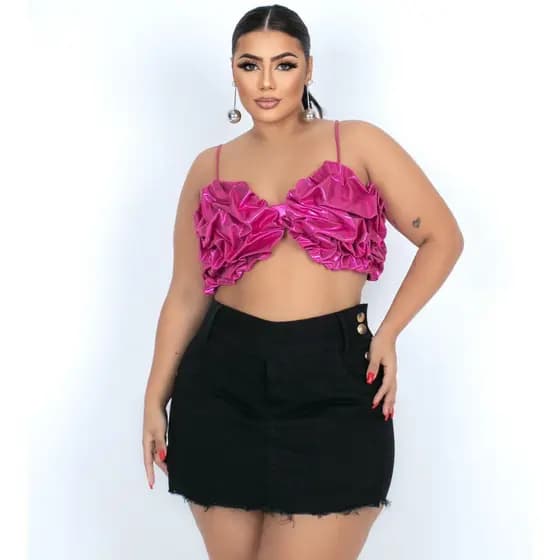 Short Saia Jeans Feminino Plus Size Com Lycra (preto)