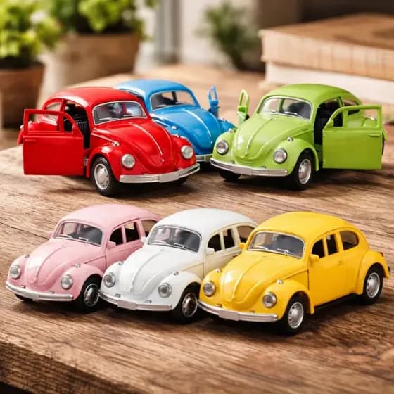 Kit 4 Fusca Miniatura De Metal Ferro Carrinho Coleção Fusquinha Fricção Abre Portas