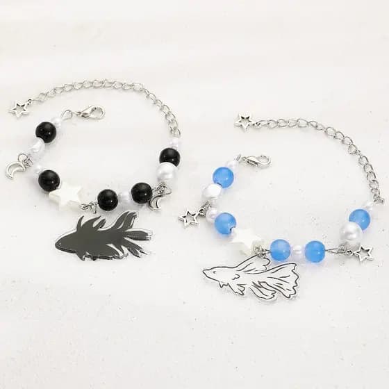 Desenho Animado Doce Pingente De Peixe Tropical Preto E Branco Mulher Ou Homem Estrela Lua Pulseira Com Contas Casal Namoradas Presente De Festa