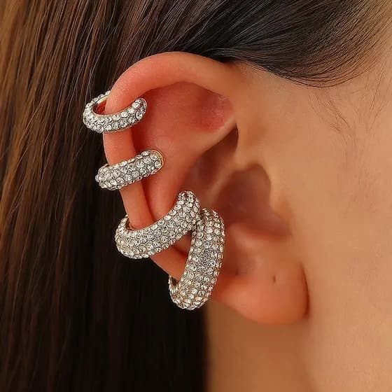 Clipe De Osso De Orelha Incrustado De Diamantes Em Forma De C Elegante Sem Orelhas Furadas Para Presentes Femininos