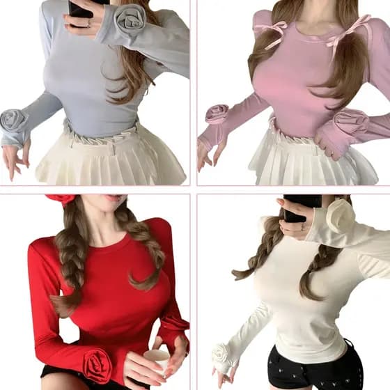 WECHERY Moda Camélia Top Camisa De Manga Comprida Slim Fit Termina Camiseta Feminina