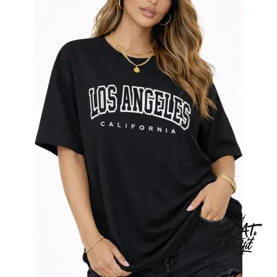 Camiseta Tradicional Feminina Los Angeles California Estilo de Rua Corte Reto