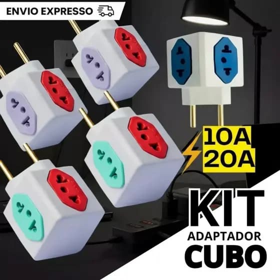 Adaptador de Tomada ,Benjamin CUBO 10A/20A Pino Maciço Resistente 4 Tomadas Colorida