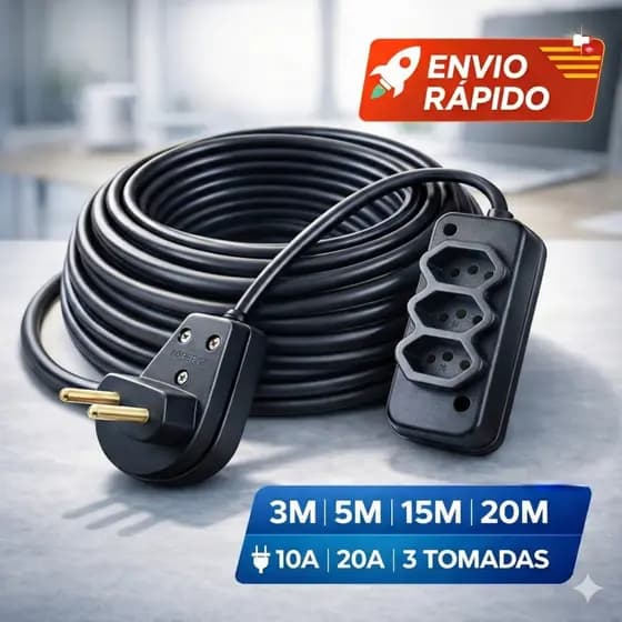 Extensão Elétrica CABOS PP 2x2.5mm 20A/10A Resistente 3/5/15/20/25 (METROS) Durável