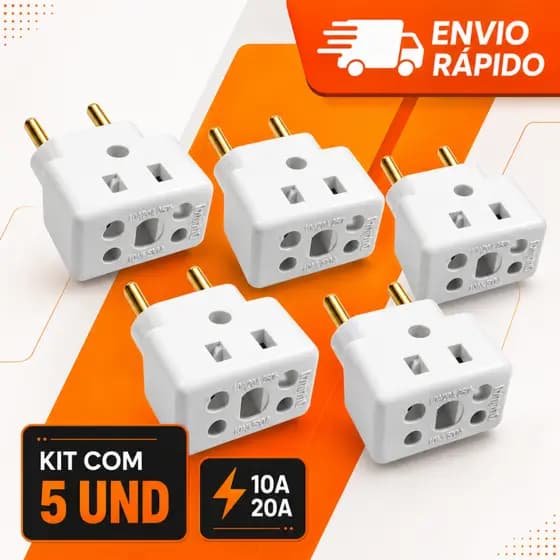 Adaptador de Tomada 10A/20A Pino Maciço Universal 1,3,5,10 Benjamin Bob Esponja Resistente