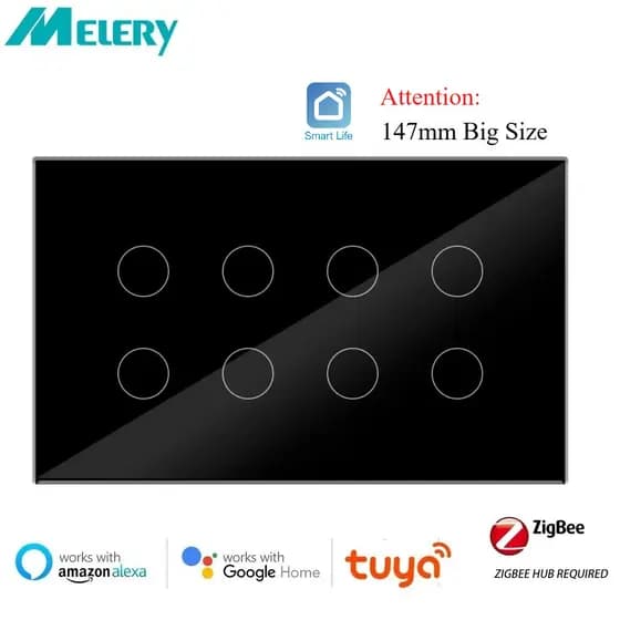 Melery Zigbee Touch Light Interruptor De Vidro 8/10 Gang Tuya Smart Compatível Com Alexa Google Home