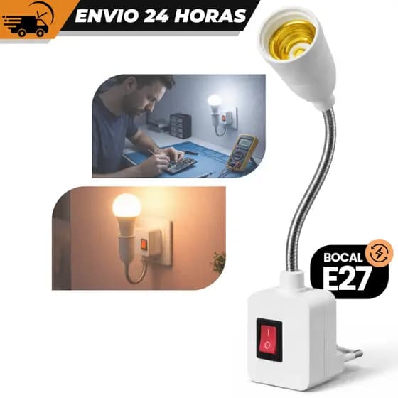 Soquete C/ Tomada Bocal E27 Bivolt 30cm Flexível Lâmpada Luz