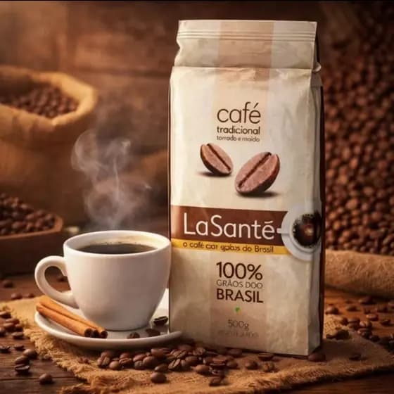 Café Torrado e Moído 100% Puro Tradicional a Vácuo 500g La Santé 100% Grãos Do Brasil