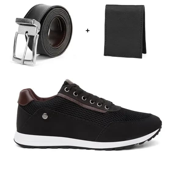 Tênis Masculino Casual Básico Kit Com Cinto e Carteira