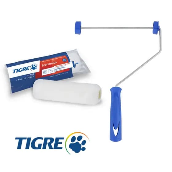 Rolo de Pintura Economico/Antirrespingo e Suporte Para Rolo Tigre 23cm Lã Antigota Lã Econômico