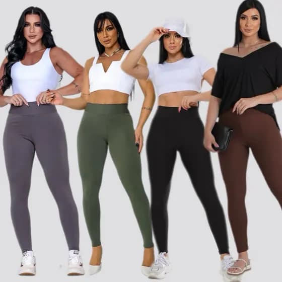 Kit com 2 Calças Leggings grossa de Neoprene Macio Sem Transparência Dia a dia/ academia/ Fitness / casual cós Alto
