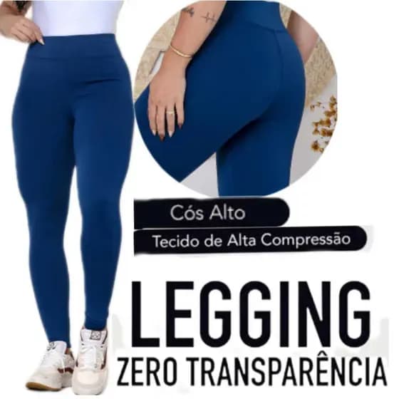 Calça Legging Feminina Dia a dia Tecido Premium Blackout Zero Transparencia Cintura Alta Modeladora Cor Azul
