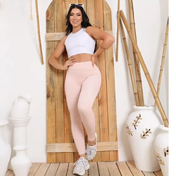 Legging Feminina Rosa Bebê Fitness Grossa Leg Original Ri Lisa Premium Reforçada Treino Promoçao Colorida Cintura Alta