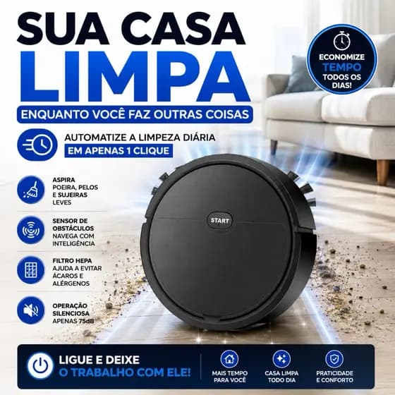Robô Aspirador de Pó Recarregável 110V Sensor Obstáculos Filtro HEPA Limpeza Automática Casa
