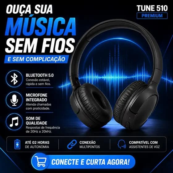 Fone Bluetooth Sem Fio Premium 5.0 Com Microfone Headphone On Ear Recarregável Android iPhone