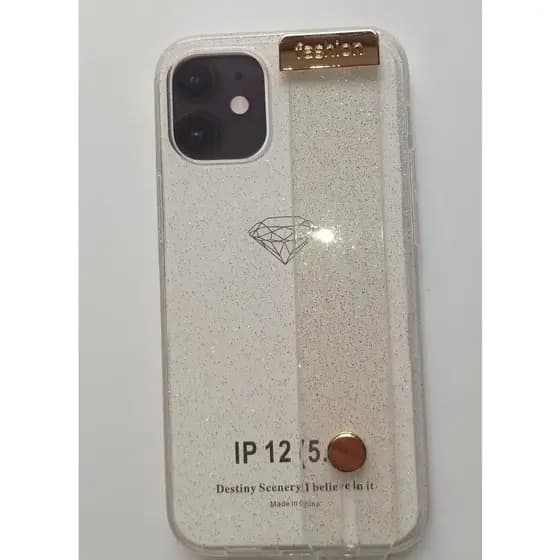 CAPA CAPINHA IPHONE12 MINI TRANSPARENTE COM BRILHO E ALÇA PARA SEGURANÇÃO APOIO FASHION RESISTENTE A INPACTOS E SUJEIRA