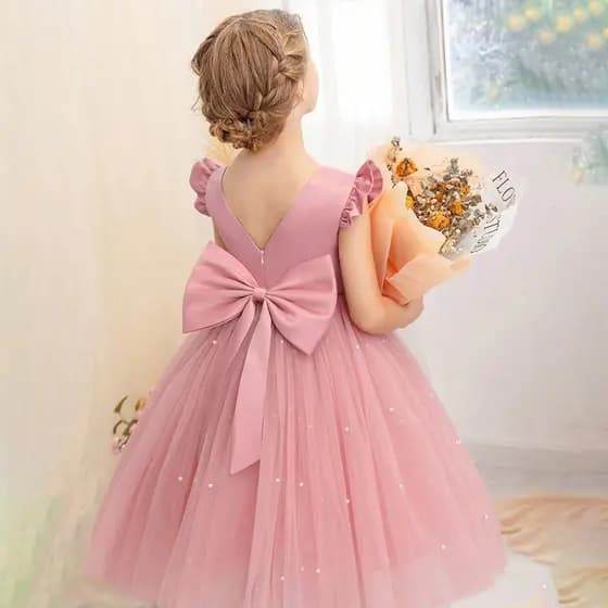 WFRV Meninas Vestido De Renda Elegante Princesa Grande Arco Crianças Vestidos Para Flor Festa De Casamento Noite Baile T