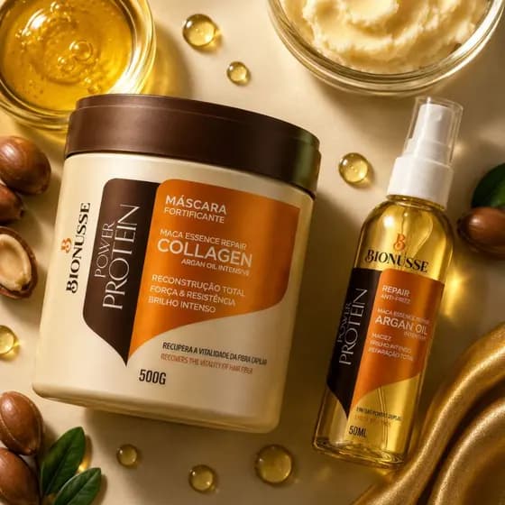 Máscara Hidratação Collagen 500g + Óleo Argan 50ml - Original Tratamento Capilar -Bionusse