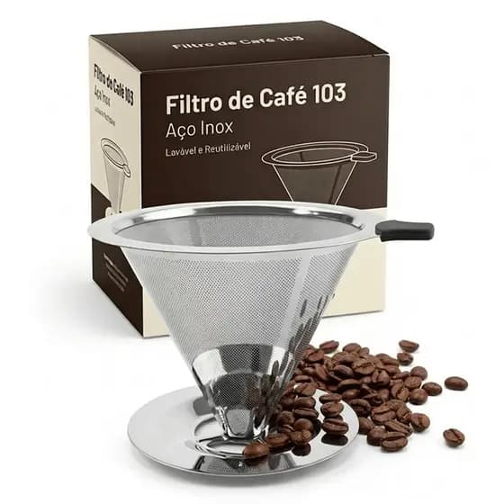 Coador Filtro de Café Inox 103 Grande Aço Inoxidável Atóxico Reutilizável Sem Uso de Papel