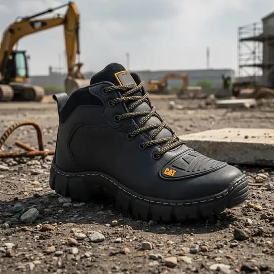 Bota CAT Masculina Coturno Preto Palmilha Borracha Alta Densidade Confortável Couro Sintético