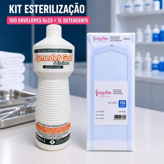 Kit Envelope esterilização alicate cutícula manicure autoclave 9 x 23cm + Detergente Enzimático