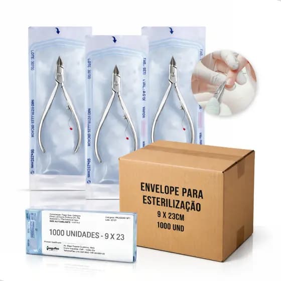 Envelope esterilização autoclave 9x23cm c/1000 un autosselante manicure alicate cutícula kit