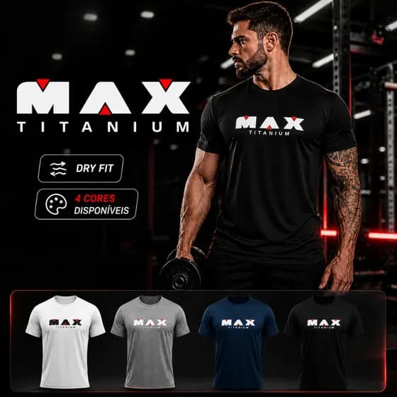 Camiseta Max Titanium Original Dry Fit Masculina Camisa Preta p/ Academia