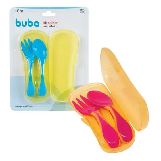 Kit Talher Infantil Com Estojo Buba Colher e Garfo