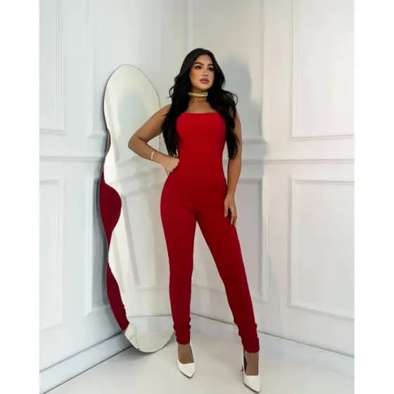 Macacão alcinha básico feminino Longo Anarruga Feminino Forro Duplo Na Frente Têndencia Moda Blogueira verão