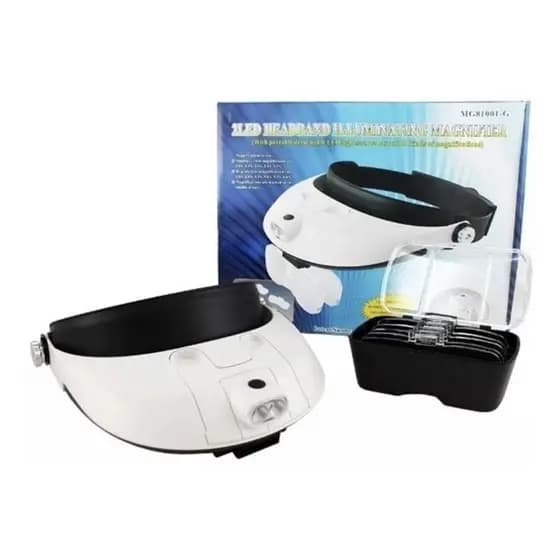 Super Lupa De Cabeça Com Led Profissional 2 Leds + 5 Lentes Aro Ajustável