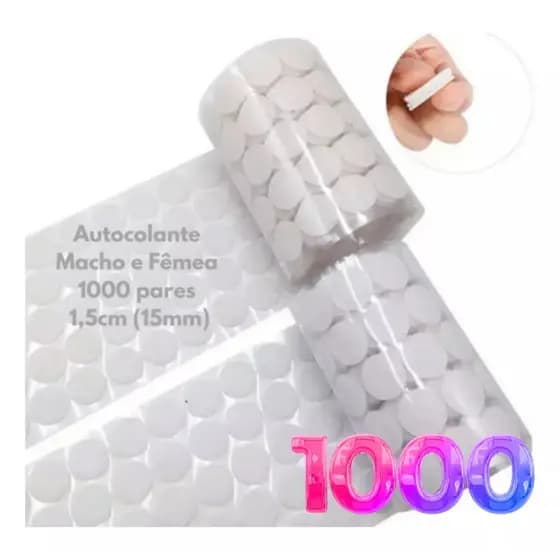1000 Pares Fecho de Contato Velcron Redondo Adesivo Moeda Branco ou Preto 15mm 1,5cm Circulo Bolinha