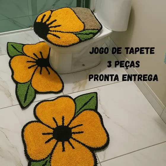 Jogo de Tapetes para Banheiro 3 Peças Frufru | Artesanal, Decorativo e Antiderrapante