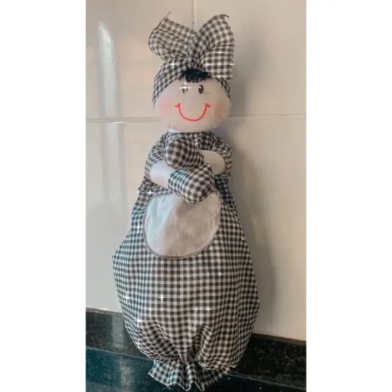 Puxa saco Boneca Xadrez porta sacolas em formato de boneca para guardar sacolas