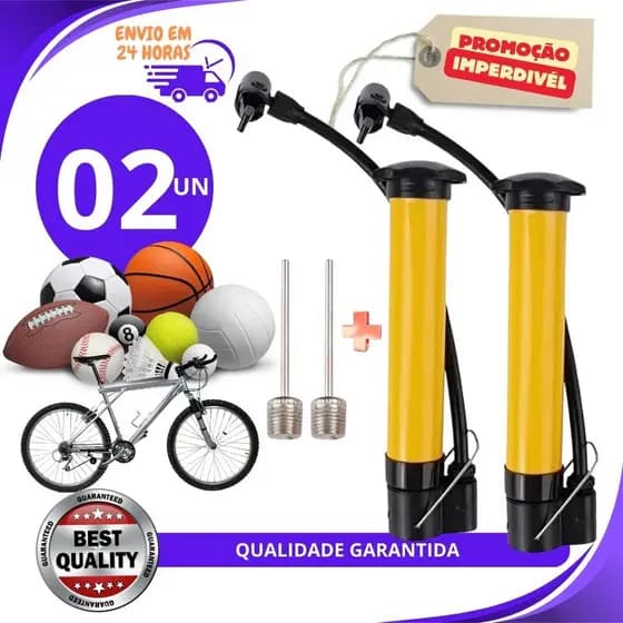 Kit 02 ou 01 Bomba Ar Vertical C/ 1 Bico de Inflar Encher Pneu Bola Priscila Bicicleta 25cm Premium