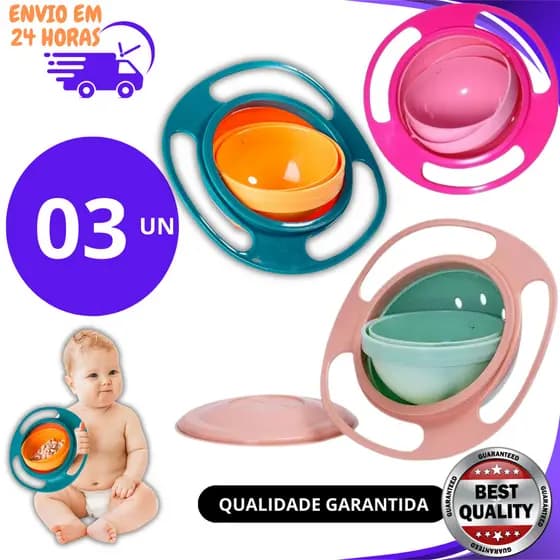 Prato magico Tigela Giratória Para Bebês 360 Grau Cor Verde não Derruba o Alimento 3 un, 02 un ou 1