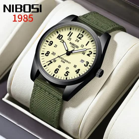 Relógio NIBOSI original Casual De Couro Da Moda Masculina