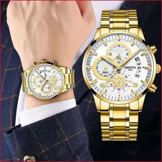 Relógios masculinos NIBOSI luxo ouro branco relógio masculino à prova d'água cronógrafo dourado masculino relógio de pulso masculino